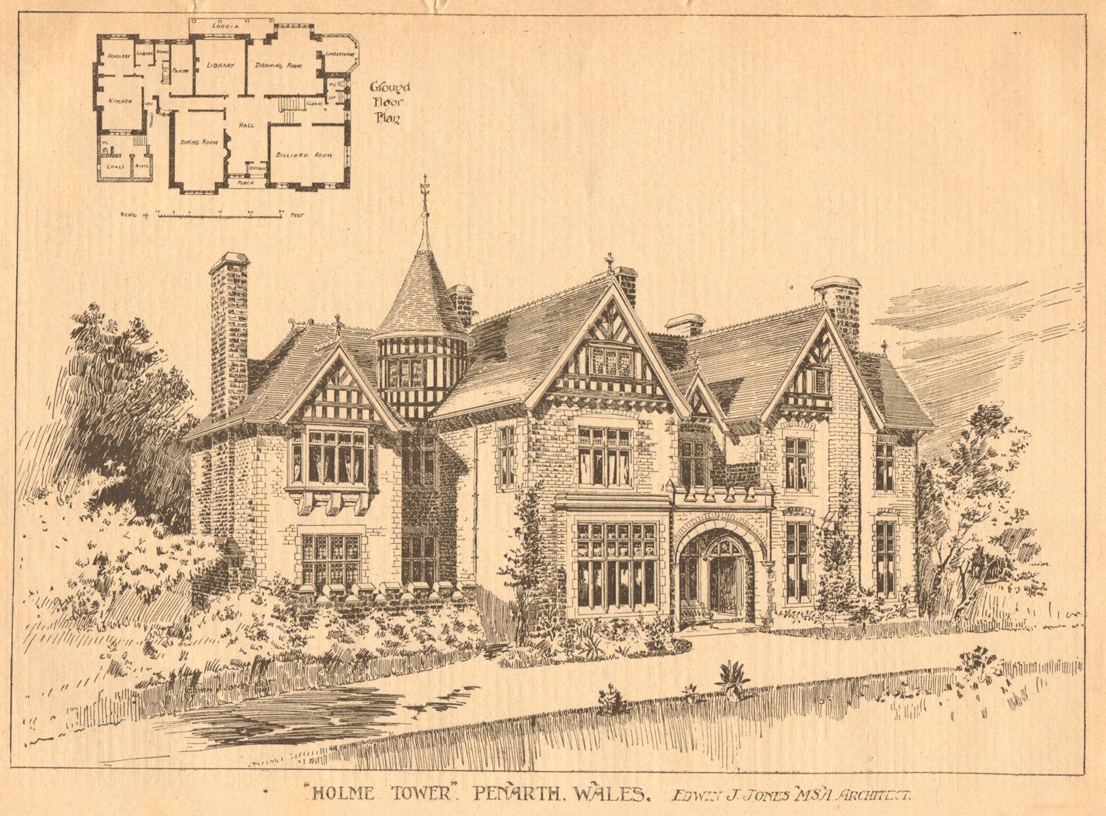 Holme Tower, Penarth, Wales - Edwin J. Jones, Architect. Ground floor plan 1901